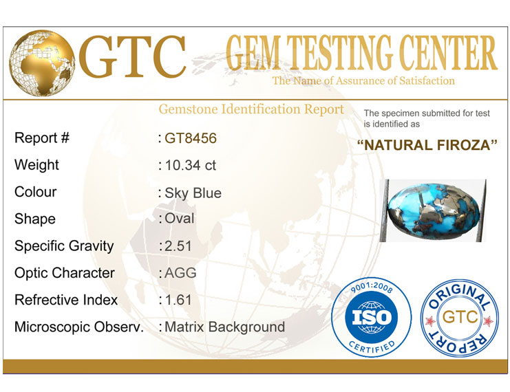 10.34 Ct Natural Irani Firoza (Iranian Turquoise) – Certified Original Gemstone | Gemshub